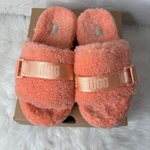 UGG Women's Pink Blossom FLUFFITA Fur Platform Slide Slipper size US 8